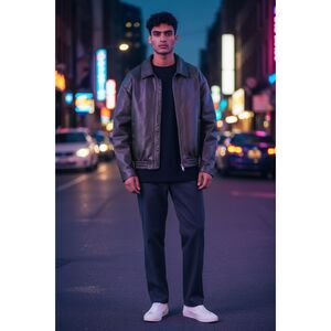 ZARA Faux Leather Jacket Mens XL Black Zip Up Bomber Style